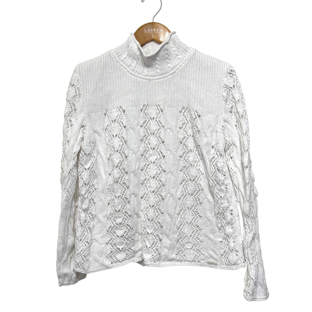 Blue Willi's White‎ Cable Knit Mockneck Sweater Large White